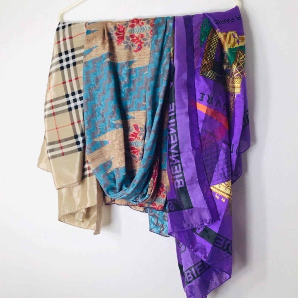 3 scarf bundle women plaid purple Paris India